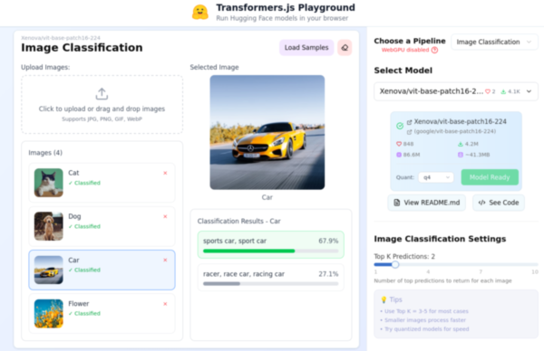 Transformers.js Playground screenshot